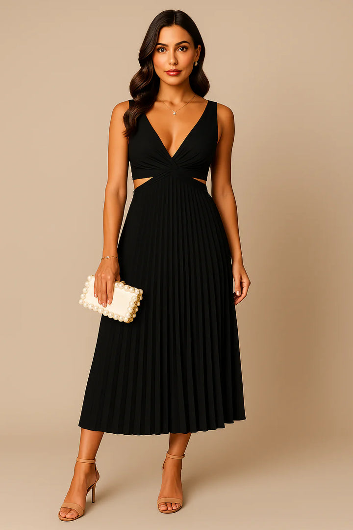 Elegantes Damen-Plisseekleid mit fließenden Falten, zeitlos und formschmeichelnd, ideal für besondere Anlässe.