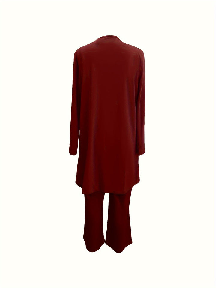Elegantes Damen-Set aus Strickjacke, Trägertop und Hosen, vielseitig kombinierbar und ideal für Freizeit und Büro.