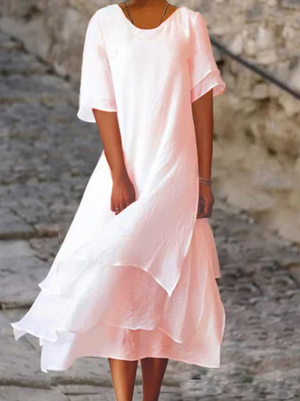 Elegantes Damen Sommerkleid aus Baumwolle und Leinen, leicht und atmungsaktiv, ideal für warme Tage und sommerliche Anlässe.