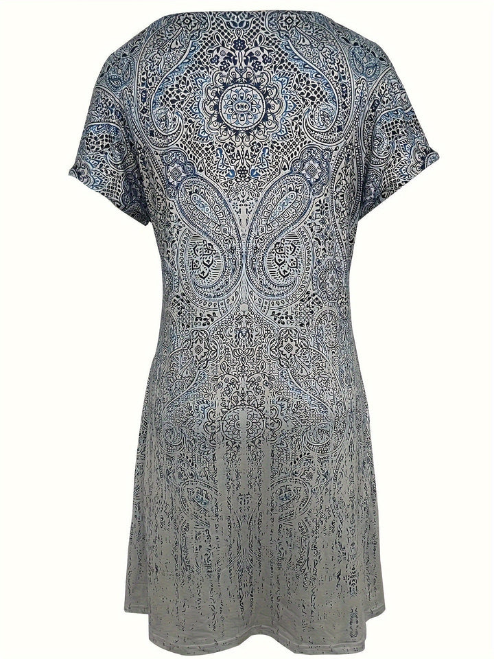 Elegantes Damen-Sommerkleid, Rundhalsausschnitt, kurze Ärmel, Mini, ideal für sonnige Tage, stilvoll und luftig.