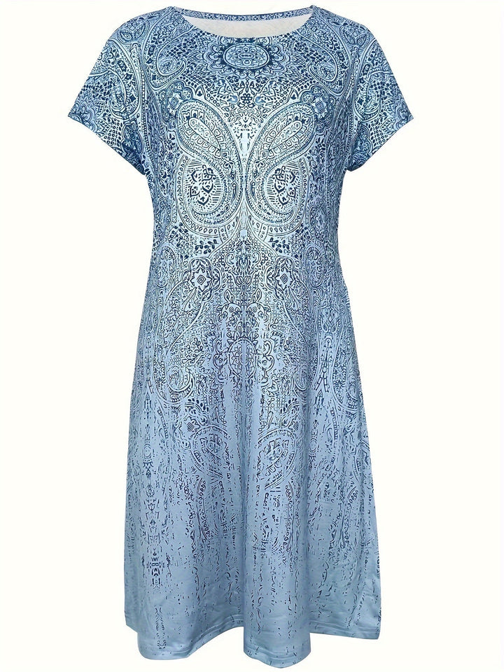 Elegantes Damen-Sommerkleid, Rundhalsausschnitt, kurze Ärmel, Mini, ideal für sonnige Tage, stilvoll und luftig.