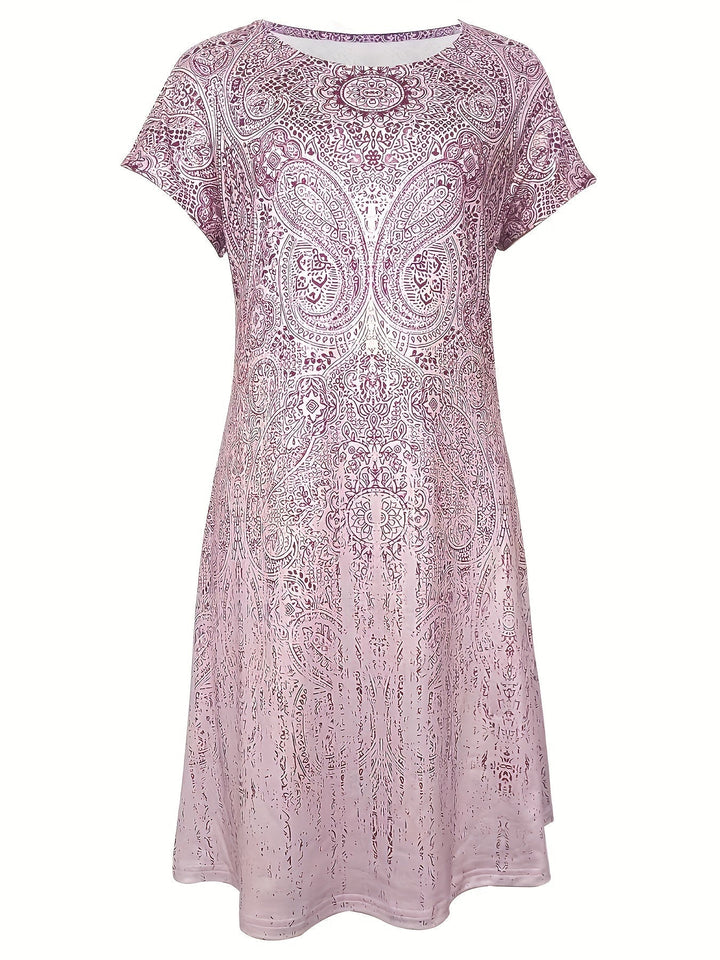 Elegantes Damen-Sommerkleid, Rundhalsausschnitt, kurze Ärmel, Mini, ideal für sonnige Tage, stilvoll und luftig.