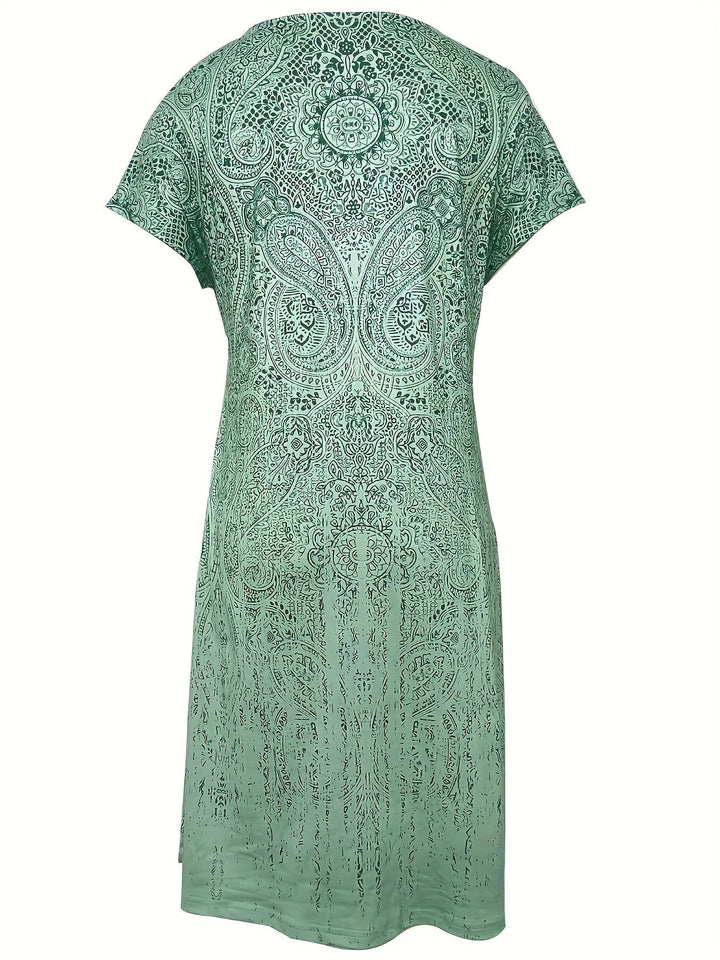 Elegantes Damen-Sommerkleid, Rundhalsausschnitt, kurze Ärmel, Mini, ideal für sonnige Tage, stilvoll und luftig.
