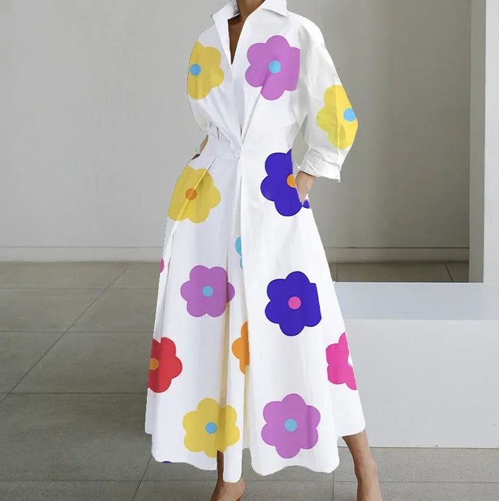 "Elegantes Damen Sommerkleid, V-Ausschnitt, Midi-Länge in fließendem Stoff, ideal für Cocktailpartys und formelle Anlässe"