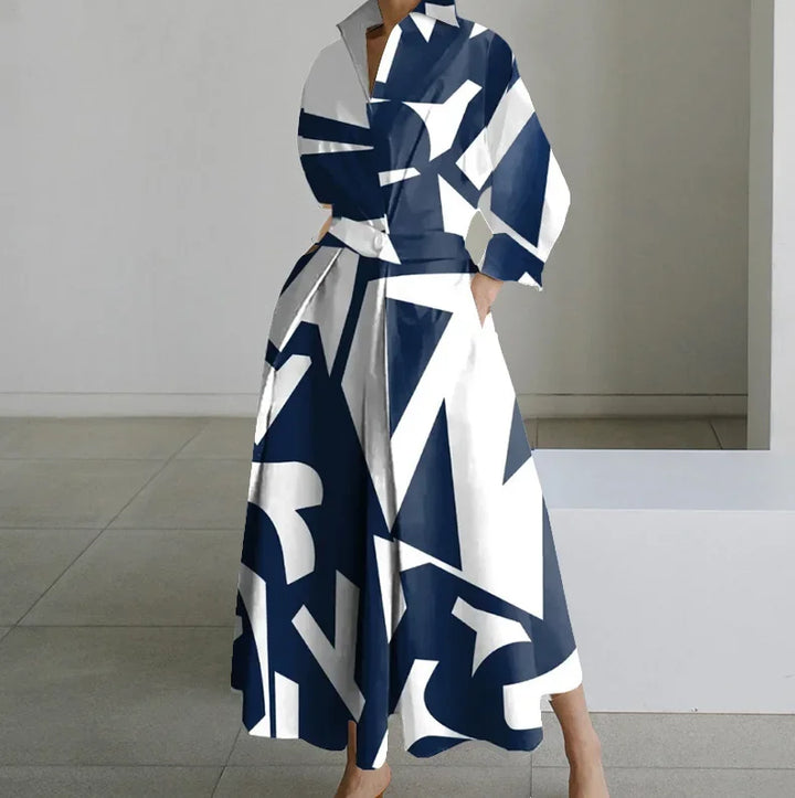 "Elegantes Damen Sommerkleid, V-Ausschnitt, Midi-Länge in fließendem Stoff, ideal für Cocktailpartys und formelle Anlässe"