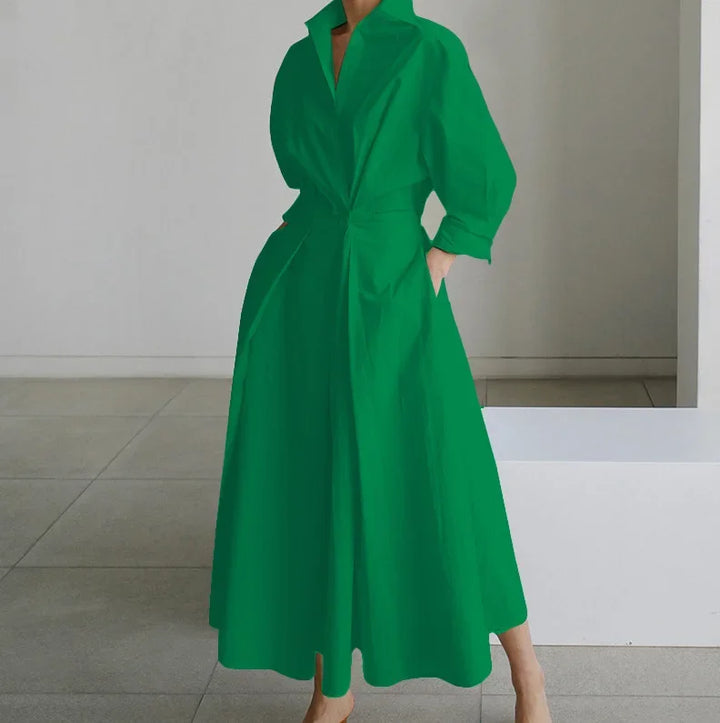 "Elegantes Damen Sommerkleid, V-Ausschnitt, Midi-Länge in fließendem Stoff, ideal für Cocktailpartys und formelle Anlässe"