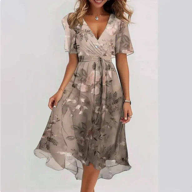 Elegantes Damen V-Ausschnitt Kleid, figurbetonte Silhouette, vielseitig für jeden Anlass und aus atmungsaktivem Material.