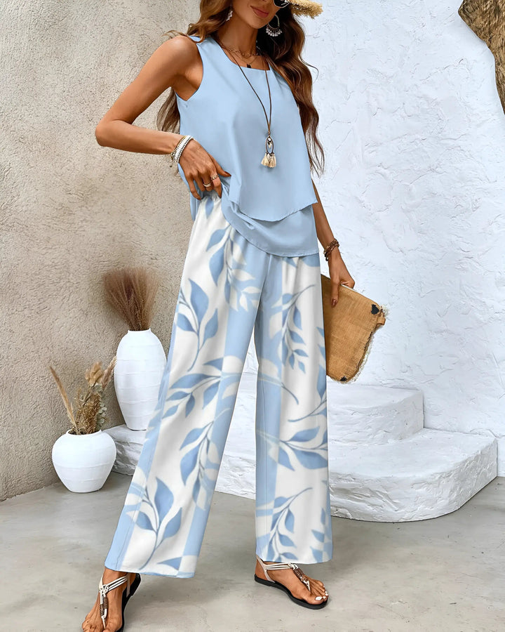 "Elegantes Damen Zweiteiler Set hellblau, sanfter Stoff, perfekte Passform, vielseitig, moderne Details, stilvoll und komfort