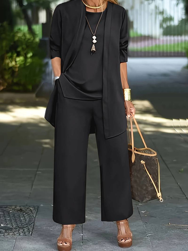 Elegantes Damen-Zweiteiler Set mit Jacke und Hose, in softem Material, ideal für Alltag und Freizeit, zeitloser Stil.