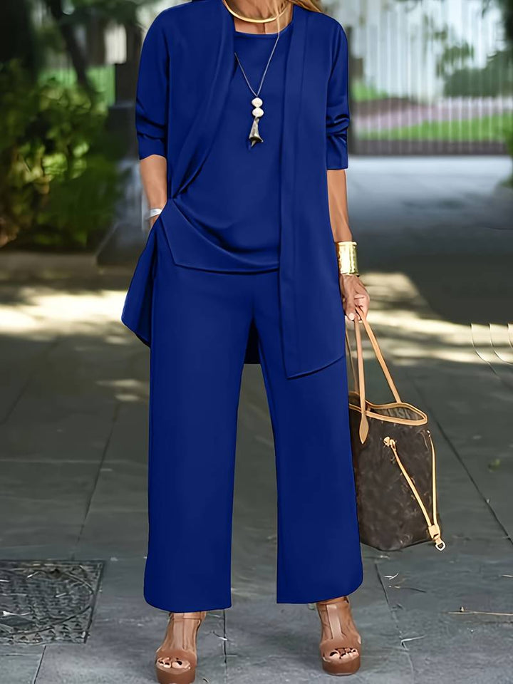 Elegantes Damen-Zweiteiler Set mit Jacke und Hose, in softem Material, ideal für Alltag und Freizeit, zeitloser Stil.