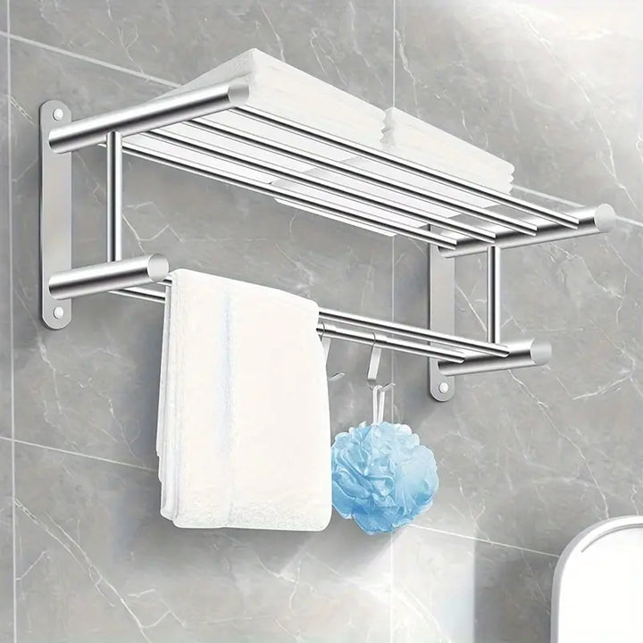 "Elegantes Edelstahl-Handtuchregal, modernes Design, robust, funktional für Bad, stilvolles und praktisches Ordnungselement."