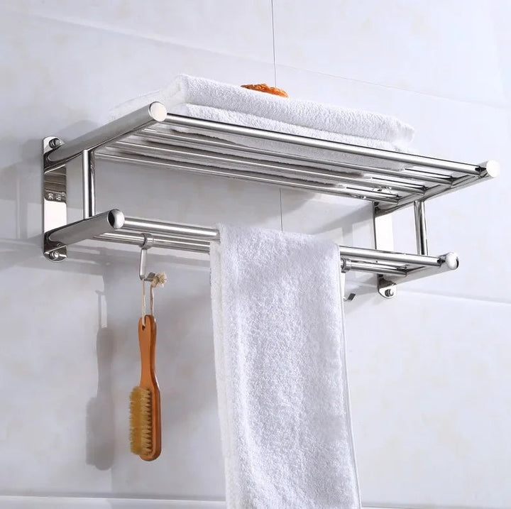 "Elegantes Edelstahl-Handtuchregal, modernes Design, robust, funktional für Bad, stilvolles und praktisches Ordnungselement."