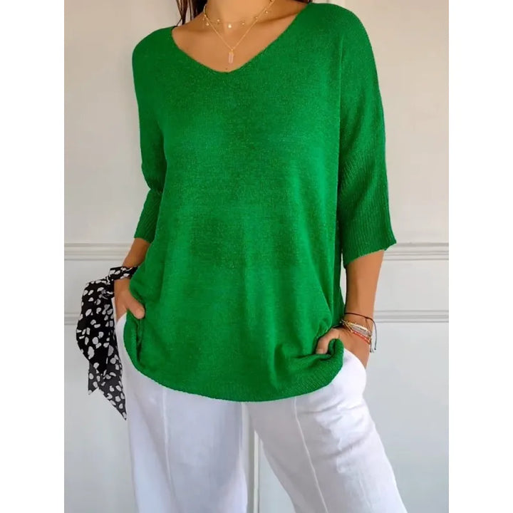 "Elegantes Frauen-Stricktop V-Ausschnitt, weiches Material, vielseitig, ideal für jeden Anlass, Komfort & Stil vereint."