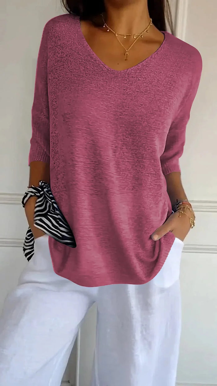 "Elegantes Frauen-Stricktop V-Ausschnitt, weiches Material, vielseitig, ideal für jeden Anlass, Komfort & Stil vereint."