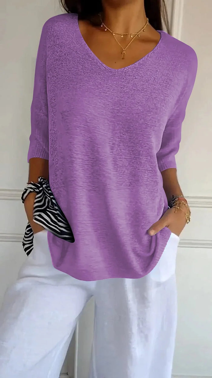 "Elegantes Frauen-Stricktop V-Ausschnitt, weiches Material, vielseitig, ideal für jeden Anlass, Komfort & Stil vereint."