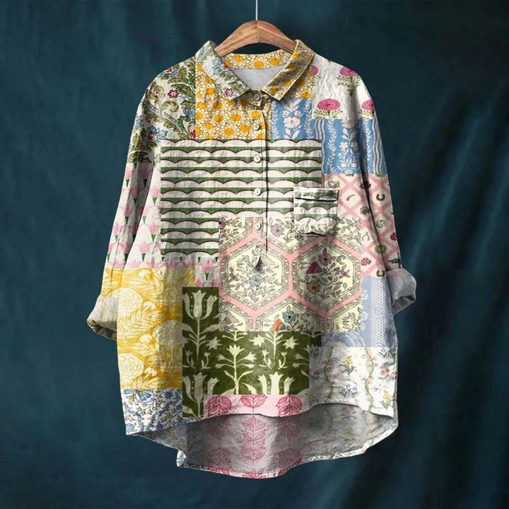 "Elegantes Frauenhemd mit Blumenmuster, 100% Baumwolle, maßgeschneidert, stilvoll, atmungsaktiv, Damenbekleidung."