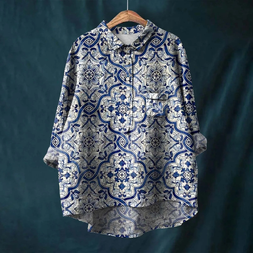 "Elegantes Frauenhemd mit Blumenmuster, 100% Baumwolle, maßgeschneidert, stilvoll, atmungsaktiv, Damenbekleidung."