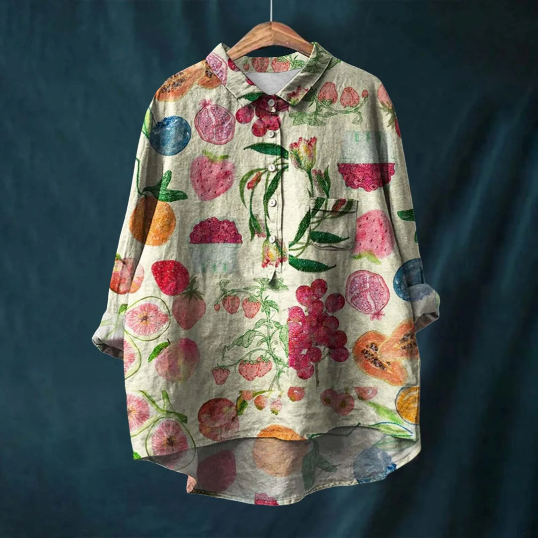 "Elegantes Frauenhemd mit Blumenmuster, 100% Baumwolle, maßgeschneidert, stilvoll, atmungsaktiv, Damenbekleidung."