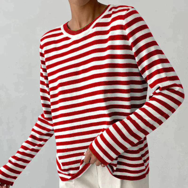 "Elegantes gestreiftes Damen-T-Shirt, leicht, Rundhals, zarte Streifen, ideal für Sommer, stilvoller Freizeitlook"