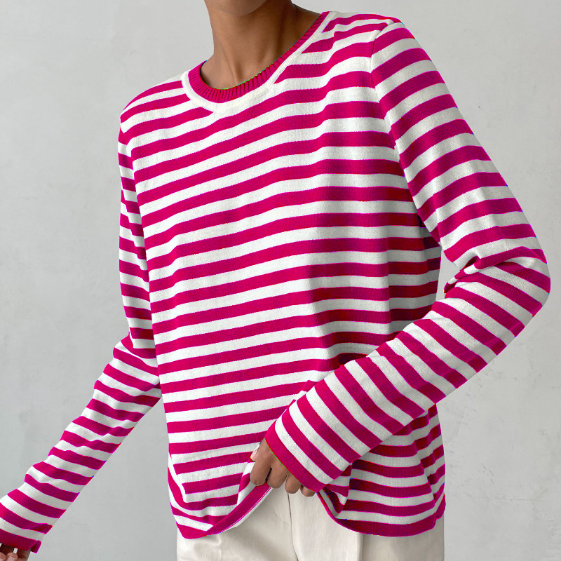 "Elegantes gestreiftes Damen-T-Shirt, leicht, Rundhals, zarte Streifen, ideal für Sommer, stilvoller Freizeitlook"