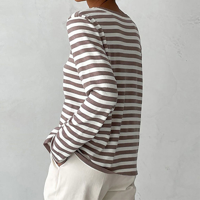 "Elegantes gestreiftes Damen-T-Shirt, leicht, Rundhals, zarte Streifen, ideal für Sommer, stilvoller Freizeitlook"