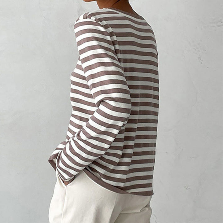 "Elegantes gestreiftes Damen-T-Shirt, leicht, Rundhals, zarte Streifen, ideal für Sommer, stilvoller Freizeitlook"