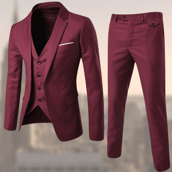 Elegantes Herren Anzug-Set mit Sakko, Weste und Hose, in klassischen Farben wie Schwarz und Marineblau. Ideal für Anlässe.