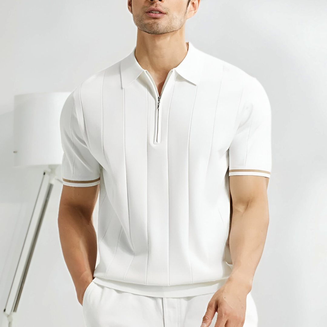 Elegantes Herren Polo Shirt, Dunkelblau, mit klassischem Kragen und Reißverschluss, stilvolles Design für vielfältige Anlässe
