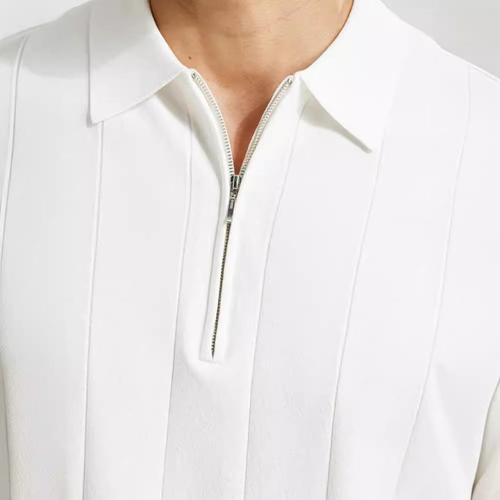 Elegantes Herren Polo Shirt, Dunkelblau, mit klassischem Kragen und Reißverschluss, stilvolles Design für vielfältige Anlässe