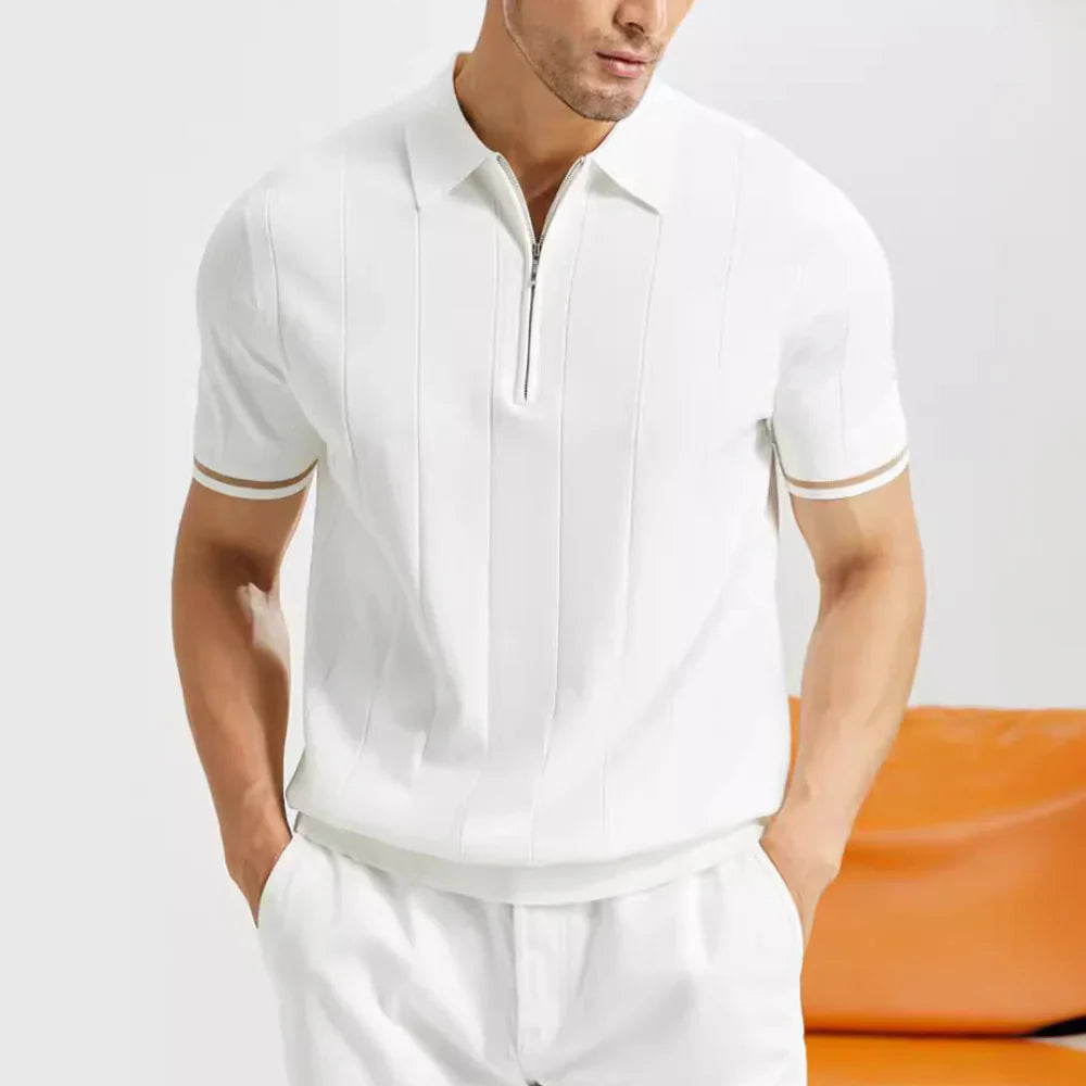 Elegantes Herren Polo Shirt, Dunkelblau, mit klassischem Kragen und Reißverschluss, stilvolles Design für vielfältige Anlässe