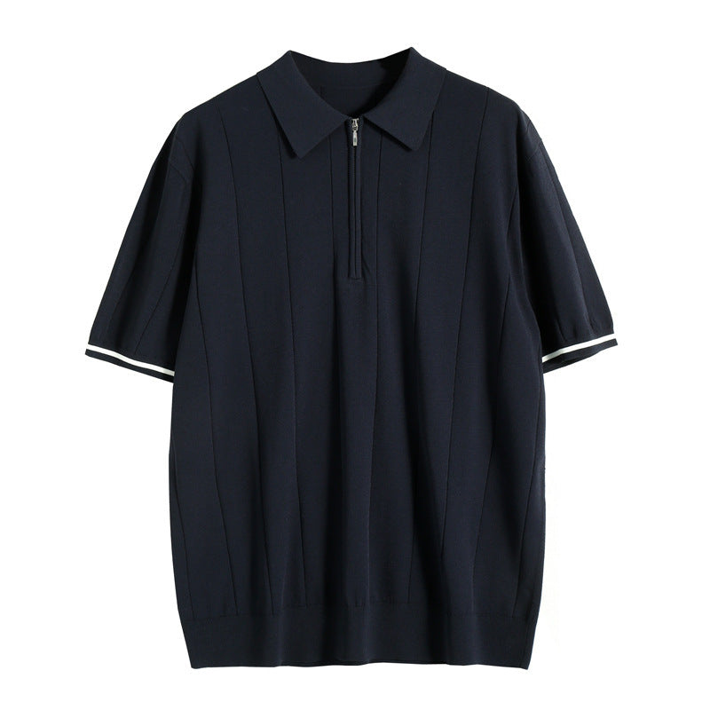 Elegantes Herren Polo Shirt, Dunkelblau, mit klassischem Kragen und Reißverschluss, stilvolles Design für vielfältige Anlässe