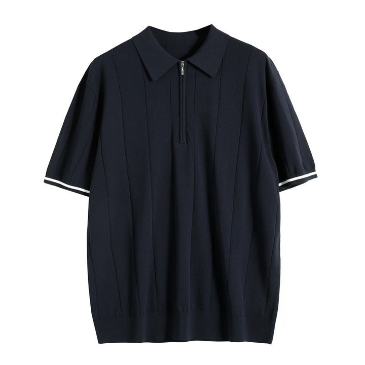 Elegantes Herren Polo Shirt, Dunkelblau, mit klassischem Kragen und Reißverschluss, stilvolles Design für vielfältige Anlässe