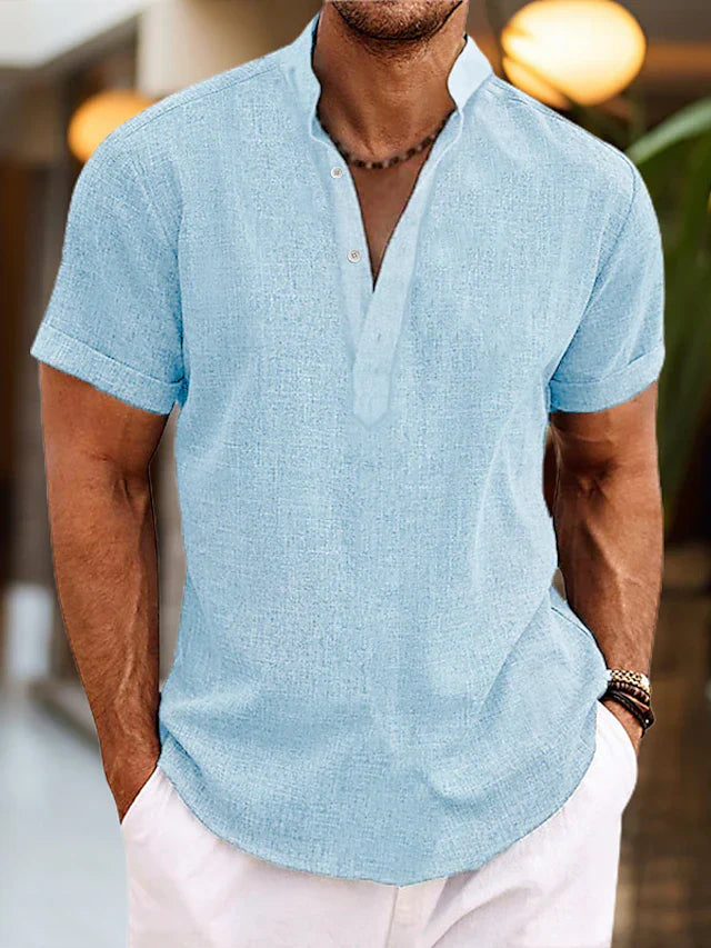 "Elegantes Herren-Poloshirt mit V-Ausschnitt, hochwertige Baumwolle, in Beige, Dunkelblau, ideal für Büro und Freizeit"