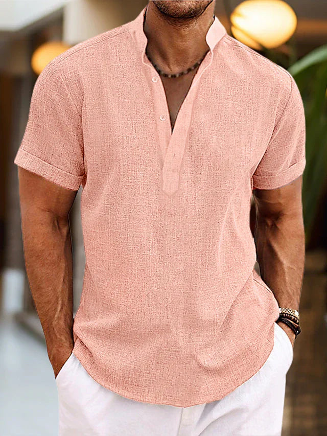 "Elegantes Herren-Poloshirt mit V-Ausschnitt, hochwertige Baumwolle, in Beige, Dunkelblau, ideal für Büro und Freizeit"