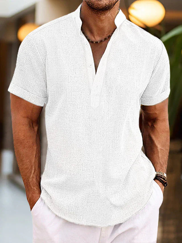 "Elegantes Herren-Poloshirt mit V-Ausschnitt, hochwertige Baumwolle, in Beige, Dunkelblau, ideal für Büro und Freizeit"