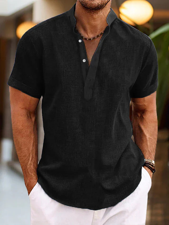 "Elegantes Herren-Poloshirt mit V-Ausschnitt, hochwertige Baumwolle, in Beige, Dunkelblau, ideal für Büro und Freizeit"