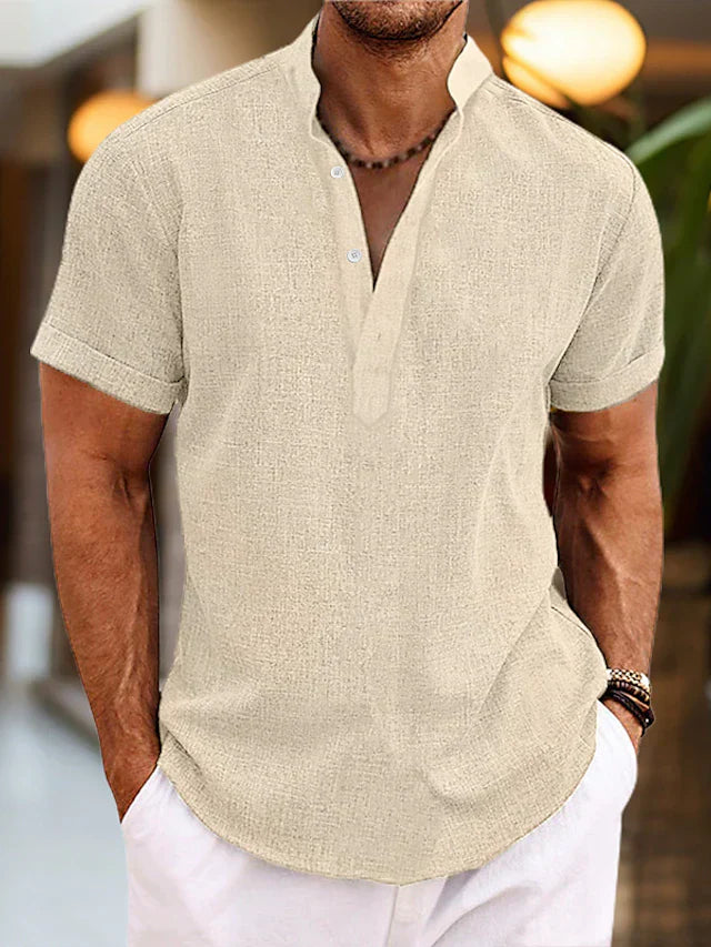 "Elegantes Herren-Poloshirt mit V-Ausschnitt, hochwertige Baumwolle, in Beige, Dunkelblau, ideal für Büro und Freizeit"