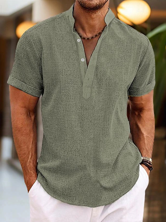"Elegantes Herren-Poloshirt mit V-Ausschnitt, hochwertige Baumwolle, in Beige, Dunkelblau, ideal für Büro und Freizeit"