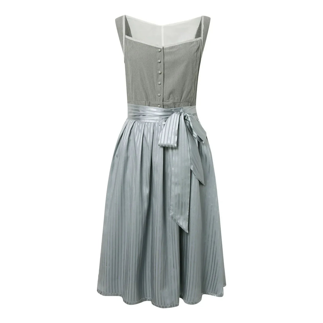 "Elegantes langärmliges Dirndlkleid für Damen, Midi-Länge, mit aufwändiger Stickerei und Schleifenakzent in traditionellem De