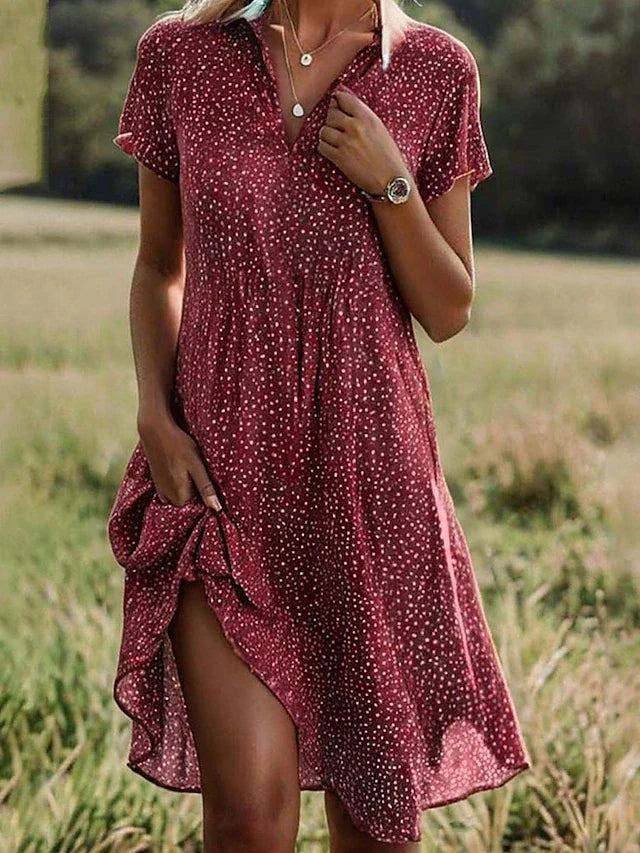 "Elegantes Midikleid Damen, kurzärmelig, Hemdblusenstil, mittellang, luftige Silhouette, zeitlos, für jeden Anlass"