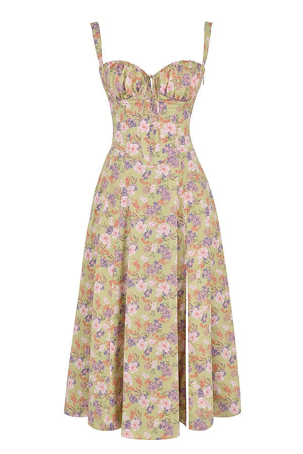 "Elegantes Midikleid mit Korsett-Stil, figurbetontes Oberteil, fließender Rock, ideal für feminine Silhouette."