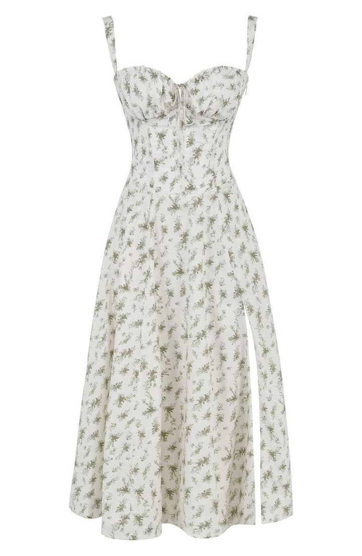 "Elegantes Midikleid mit Korsett-Stil, figurbetontes Oberteil, fließender Rock, ideal für feminine Silhouette."