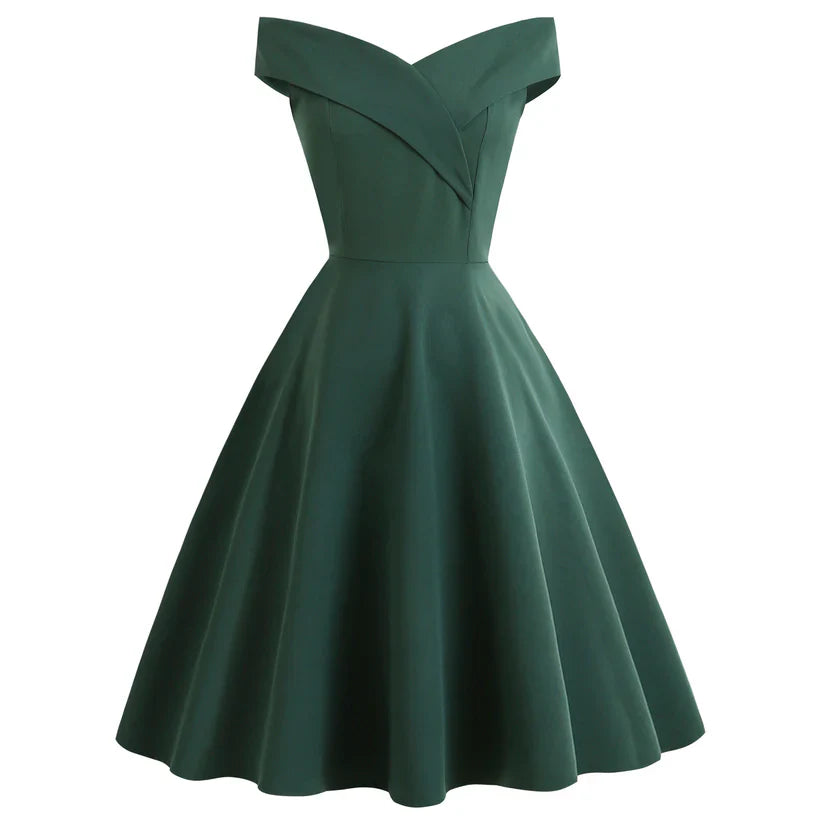 Elegantes schulterfreies Midi-Kleid für Damen mit figurbetonter Passform, ideal für Abendveranstaltungen.