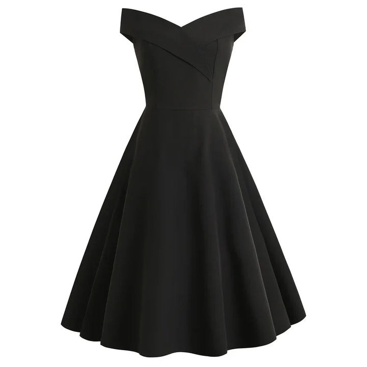 Elegantes schulterfreies Midi-Kleid für Damen mit figurbetonter Passform, ideal für Abendveranstaltungen.