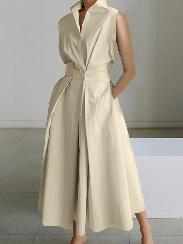 "Elegantes weißes Baumwollkleid mit Hemdkragen, vielseitig und bequem für Büro und Freizeit, Damenmode Bild"