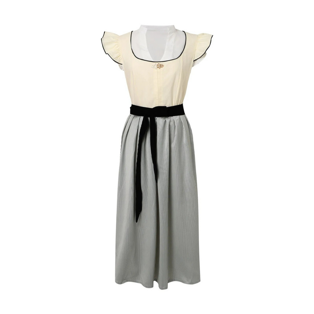 Elegantes weißes Dirndl für Damen, ideal fürs Oktoberfest, mit modernem Design und komfortabler Passform.