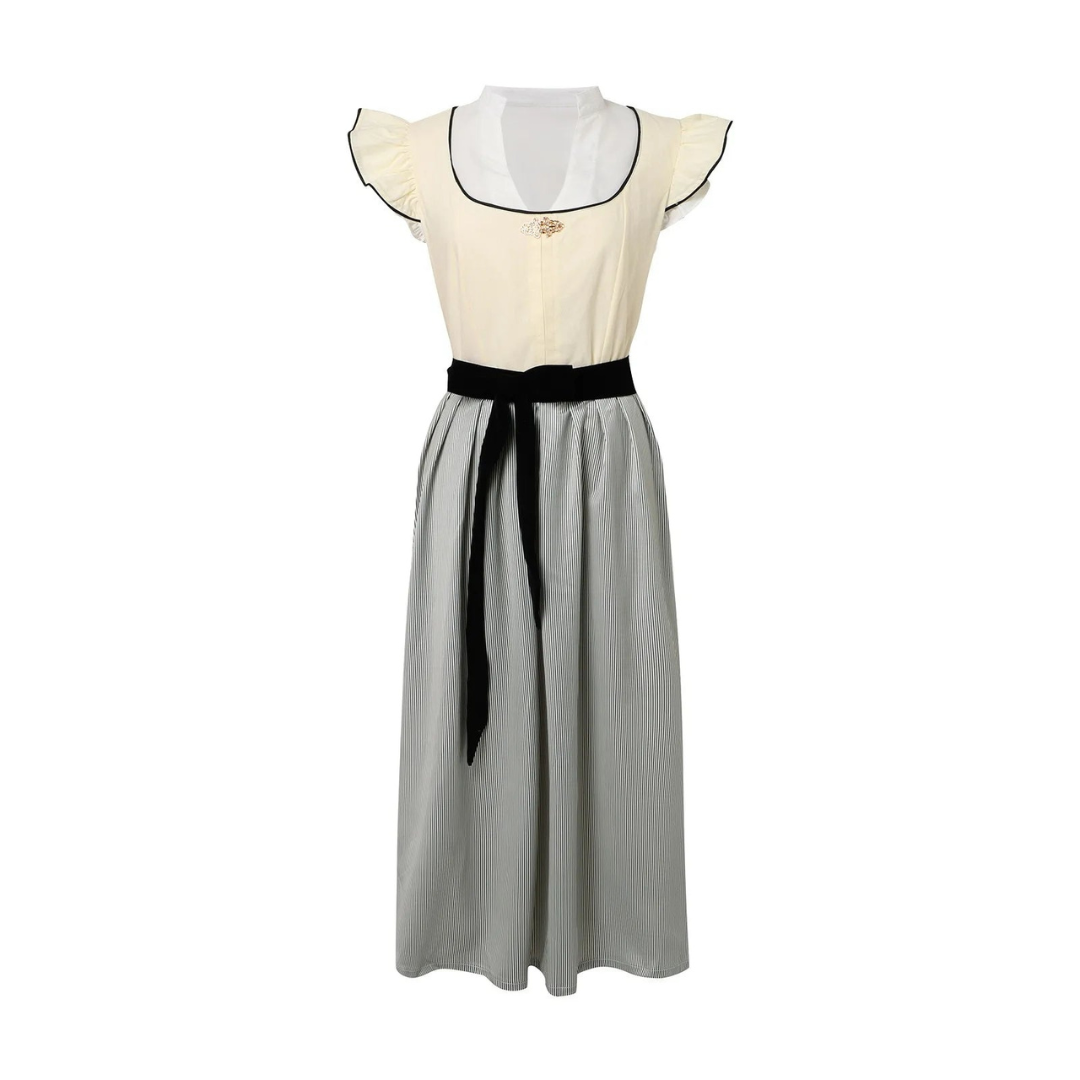 Elegantes weißes Dirndl für Damen, ideal fürs Oktoberfest, mit modernem Design und komfortabler Passform.