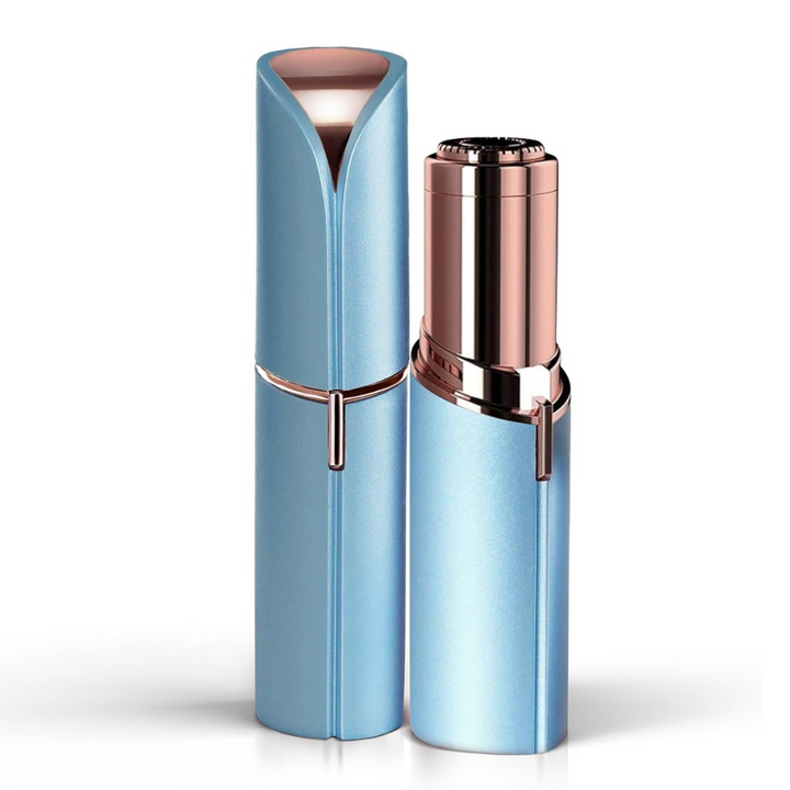 "Elektrischer blauer Gesichtshaarentferner für schmerzfreies Dermaplaning, ideal für Frauen mit empfindlicher Haut."