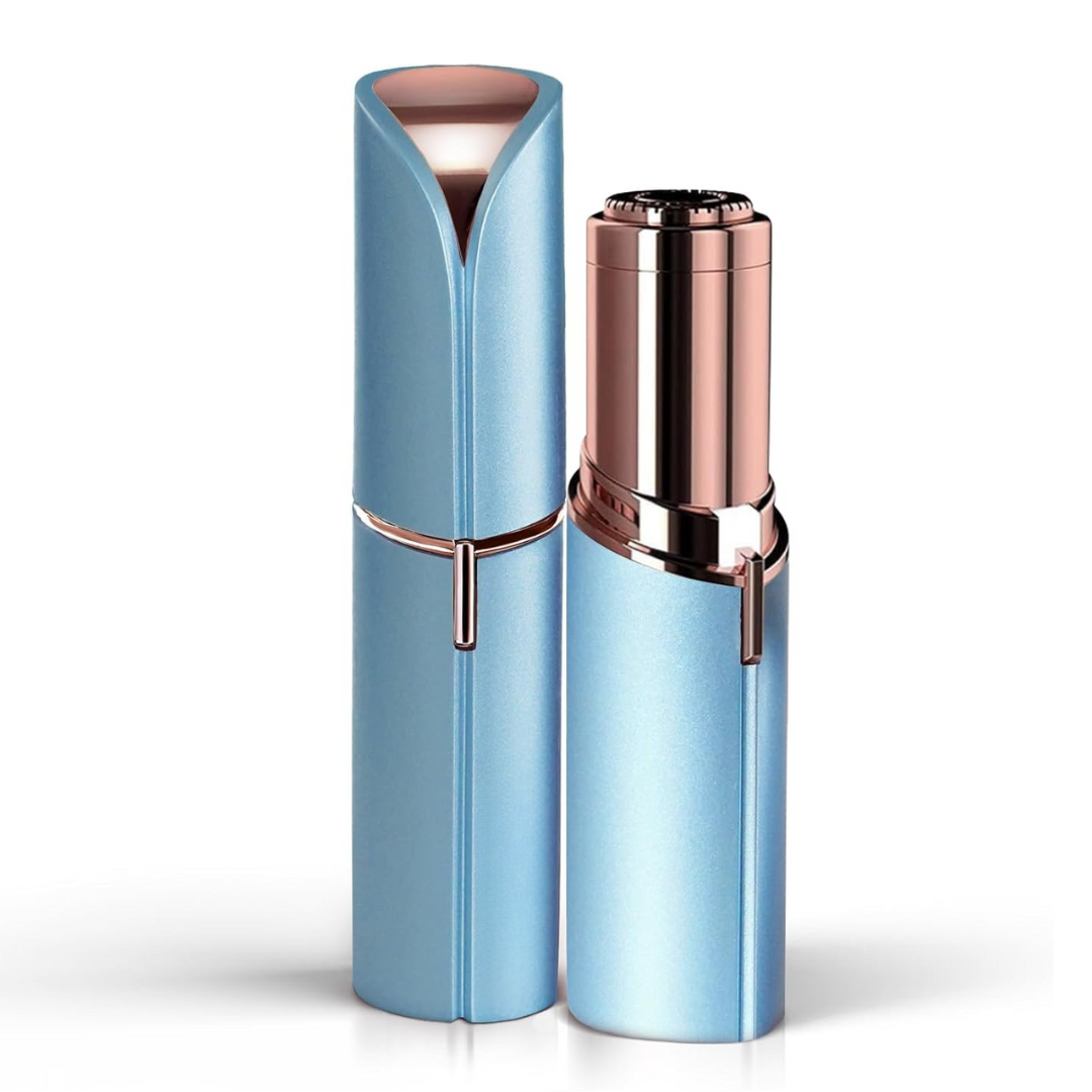 "Elektrischer blauer Gesichtshaarentferner für schmerzfreies Dermaplaning, ideal für Frauen mit empfindlicher Haut."