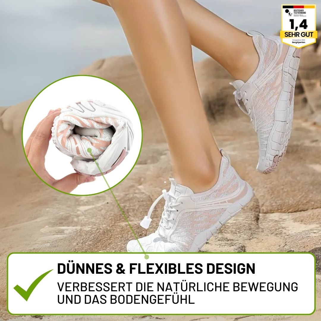 "Ergonomische Barfußschuhe für Frauen, atmungsaktives Material, breiter Zehenraum, designed für gesunde Bewegung und Komfort"